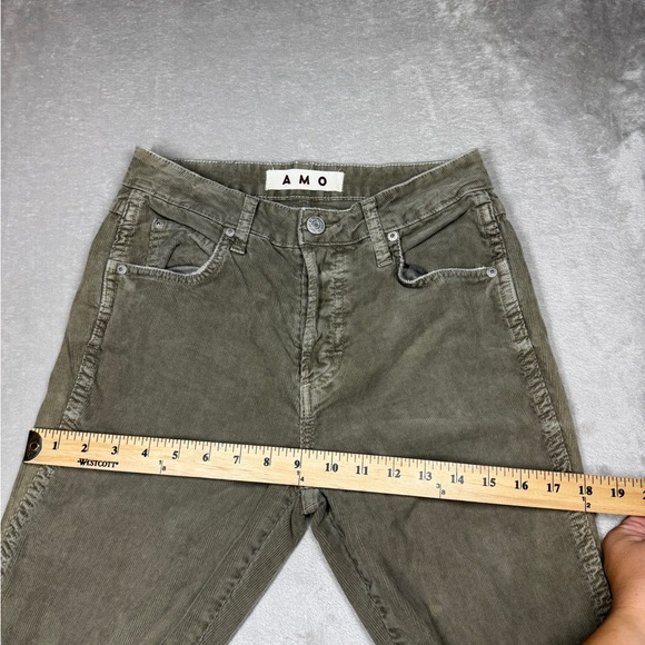 AMO Babe Corduroy Green Grey Raw Hem Button Fly Cropped Ankle Pants Size 27 - Picture 6 of 16